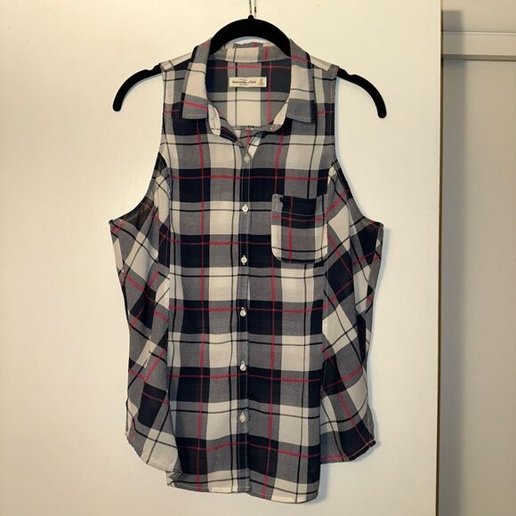 Abercrombie & Fitch Tops - Abercrombie & Fitch Blue White Sheer Plaid Tank Y2K Medium EUC